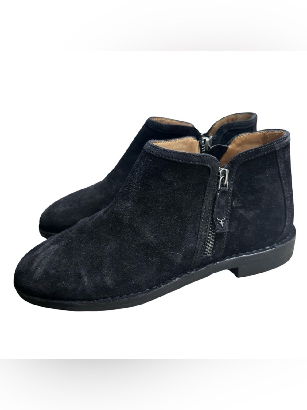 TRASK Black Leather Ankle Zip Up Booties Sz 7 Suede Vibram Comfort Chelsea Boot